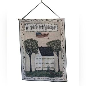 Wall hanging tapestry WE MAKE YOU KINDLY WELCOME Saltbox house